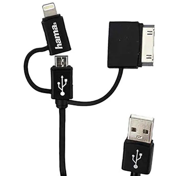 Cablu Hama Micro USB 3 In 1 Cu Adaptor Lightning Si 30-Pin 1M MFI 42506537